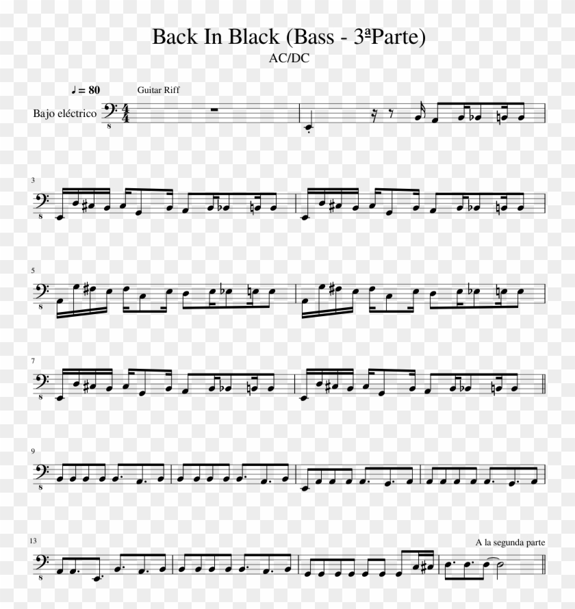 Back In Black Sheet Music 1 Of 1 Pages - Back To Black Bass Score Clipart #4201066
