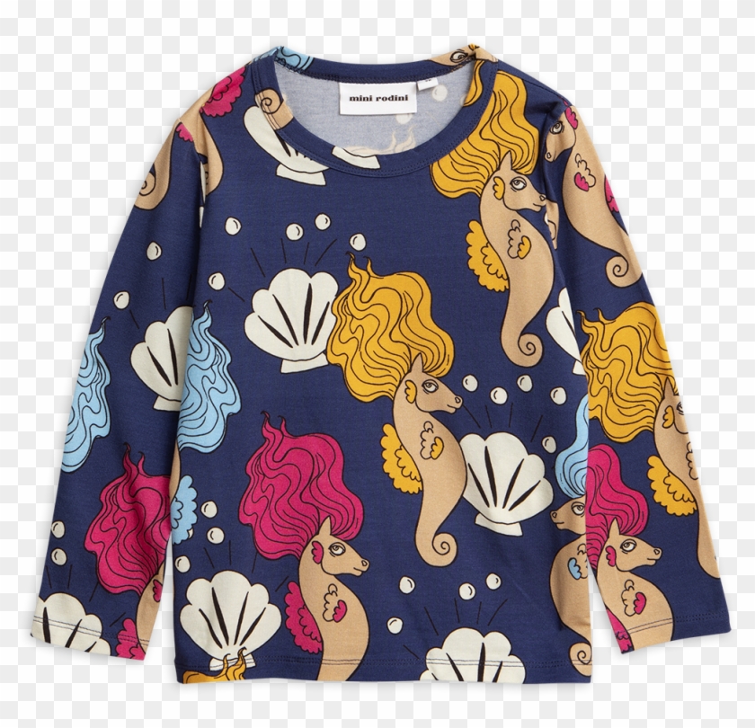 Mini Rodini Navy Seahorse Print Long Sleeve Top Clipart