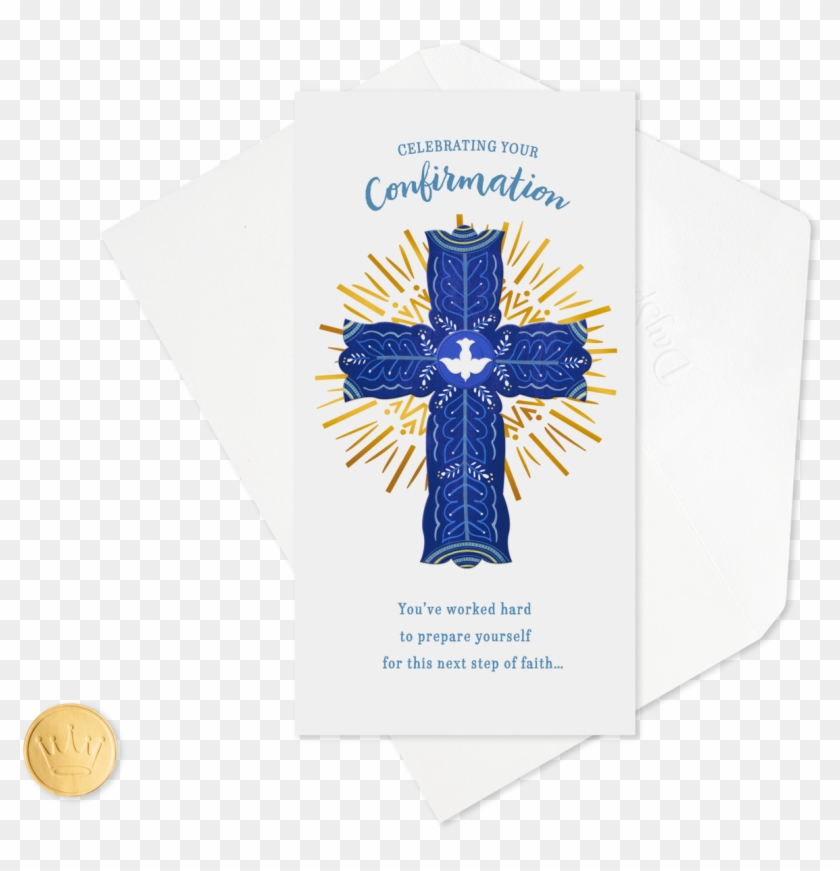 Blue Cross With Dove Confirmation Money Holder Card - Cross Clipart