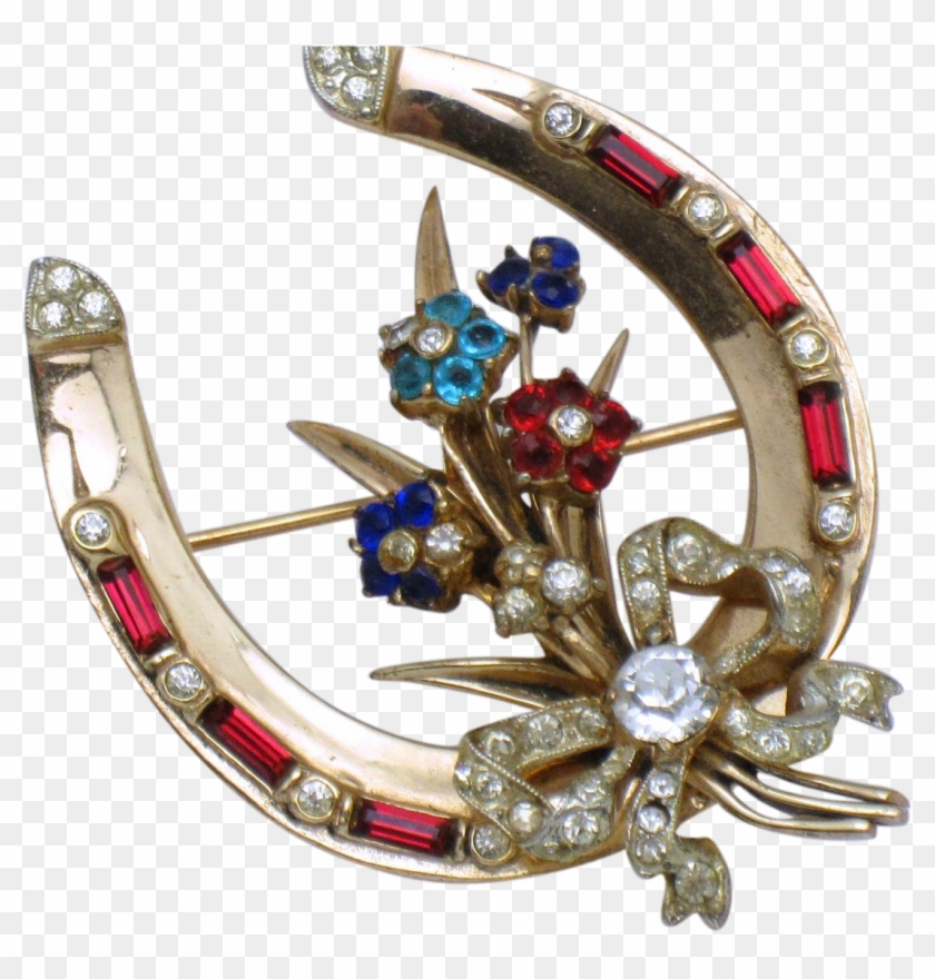 Vintage 1948 Coro Craft Corocraft Sterling Horseshoe - Sapphire Clipart