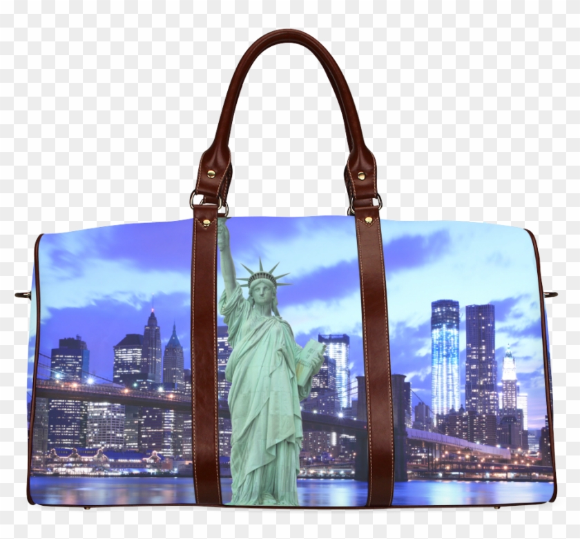 Brooklyn Bridge And The Statue Of Liberty , New York - New York City Statue Of Liberty At Night Clipart #4214821