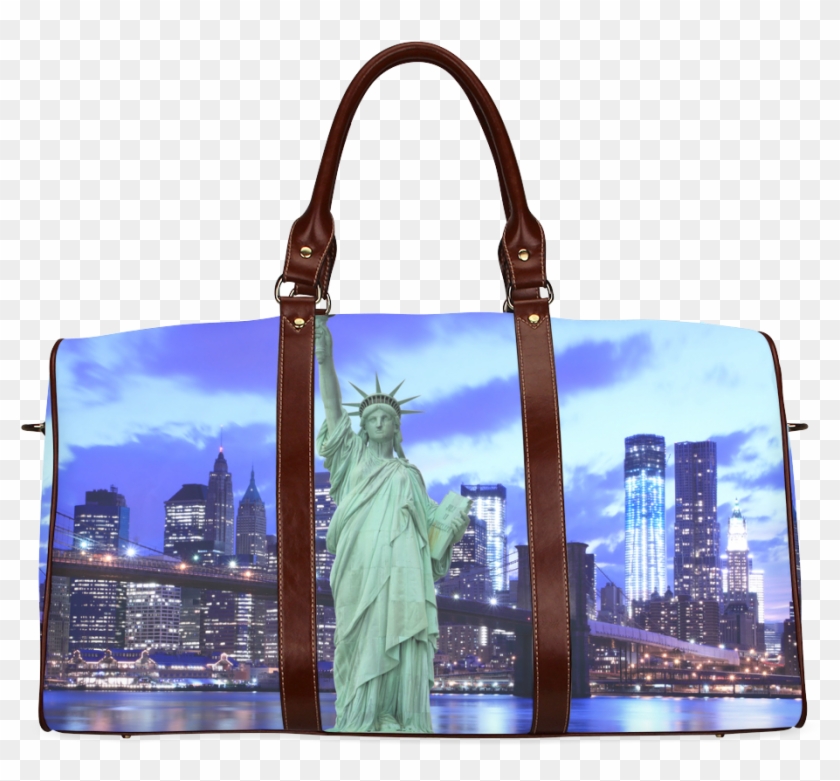 Brooklyn Bridge And The Statue Of Liberty , New York - New York City Statue Of Liberty At Night Clipart