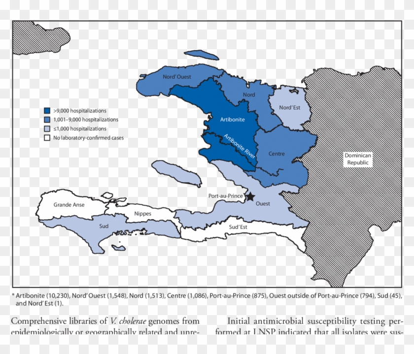 Number Of Persons Hospitalized With Cholera, By Department* - Haiti Clean Water Map Clipart #4219353