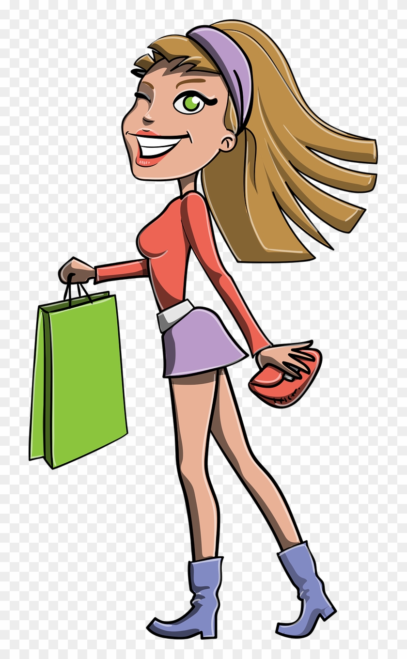 Girl Shopping Bag Gift Blonde Png Image - Stylish Girl Png Vector Character Clipart