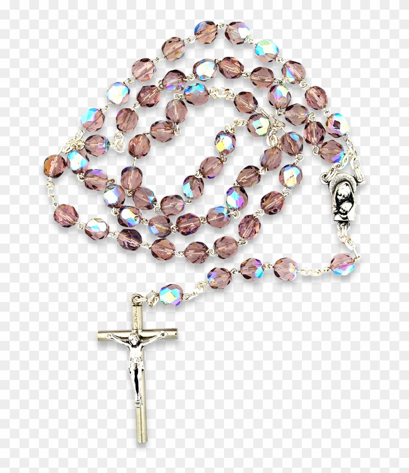 Purple Crystal Rosary Beads - Cross Clipart #4225657