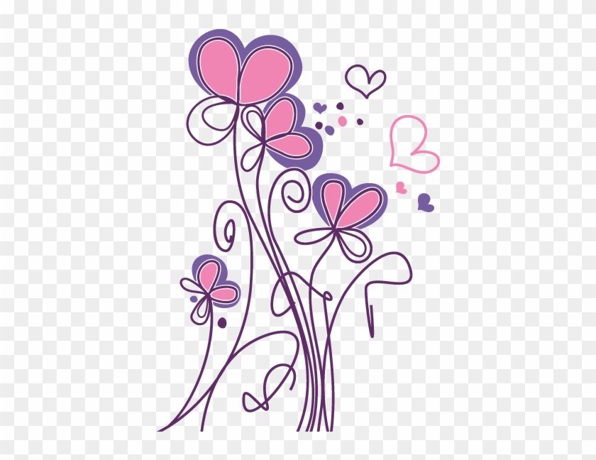 Flores Con Corazones - Flores Y Corazones Dibujo Clipart