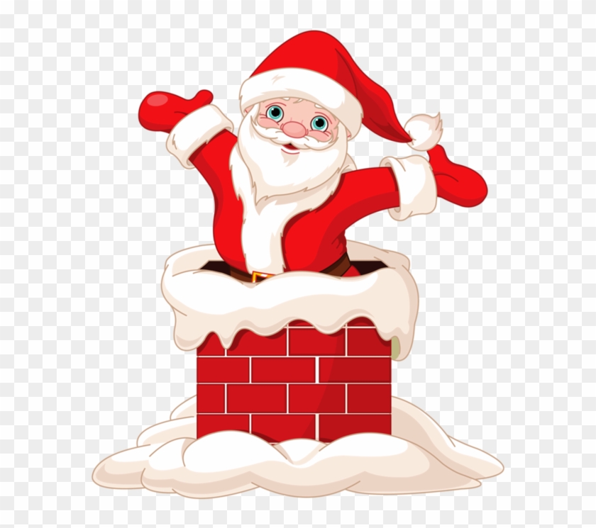 Vector Santa Art - Santa Coming Out Of Chimney Clipart #4232199