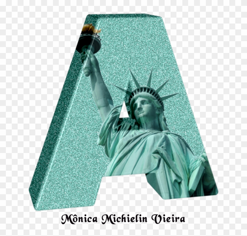 Alfabeto Ilustrado Com A Estátua Da Liberdade E Glitter - Statue Of Liberty Clipart