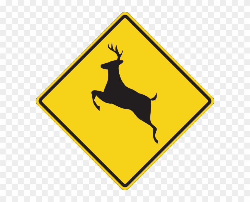 Deer Crossing Sign Clip Art At Clker - Deer Crossing Road Sign - Png Download