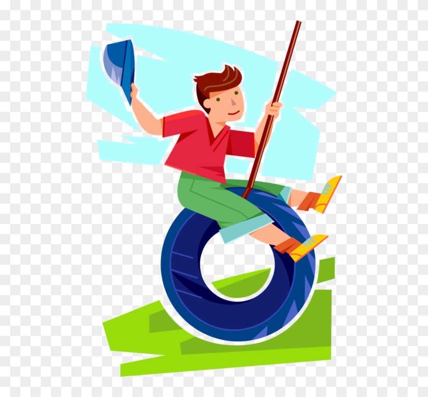 Vector Illustration Of Young Boy Swings On Tire Swing - Tireswing Clipart - Png Download