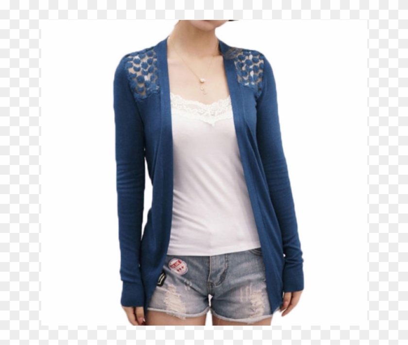 Cardigan Feminino Longo Com Renda Azul - Cardigan Aliexpress Clipart