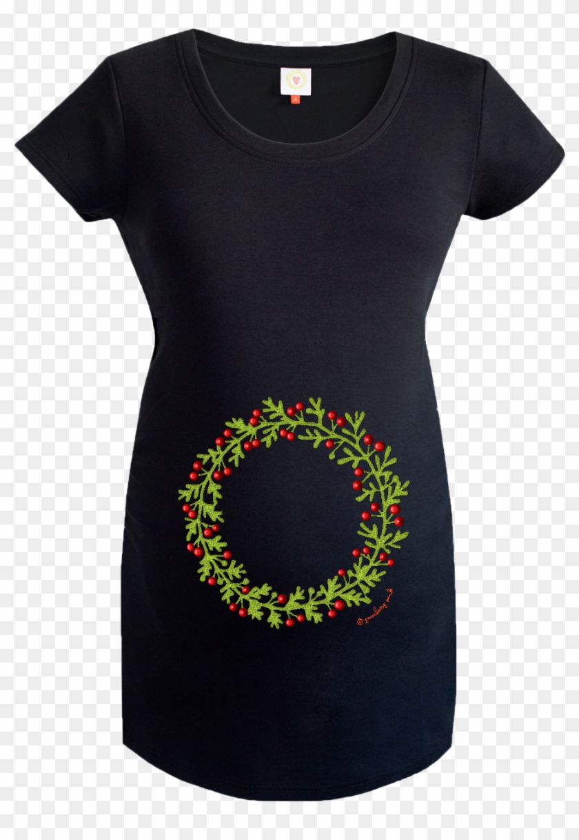 Gooseberry Pink Holly Wreath Maternity Top In Black - Transparent Background Maternity Clothes Clipart