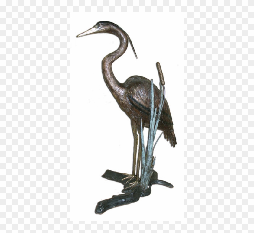 Bronze Heron Standing In Reeds Fountain - Heron Sculpture Clipart