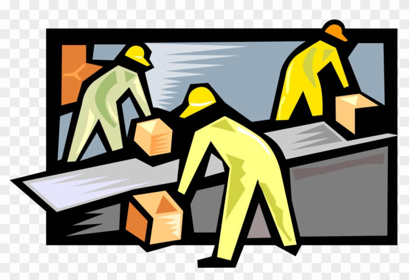 Vector Illustration Of Assembly Line Factory Workers - Selling Cost And Production Cost Clipart #4262182