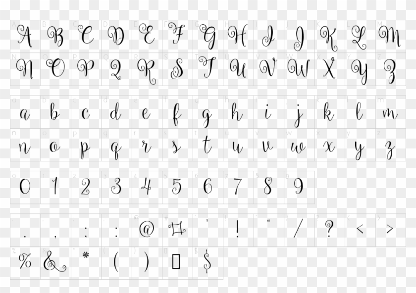 Character Map - Mellony Brush Script Font Clipart