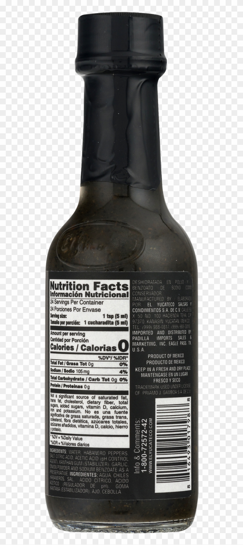 El Yucateco Black Label Reserve Chile Habanero Hot - Glass Bottle Clipart