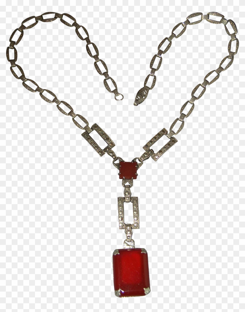 Art Deco Sterling Silver Carnelian Marcasite Necklace - Locket Clipart #4268960