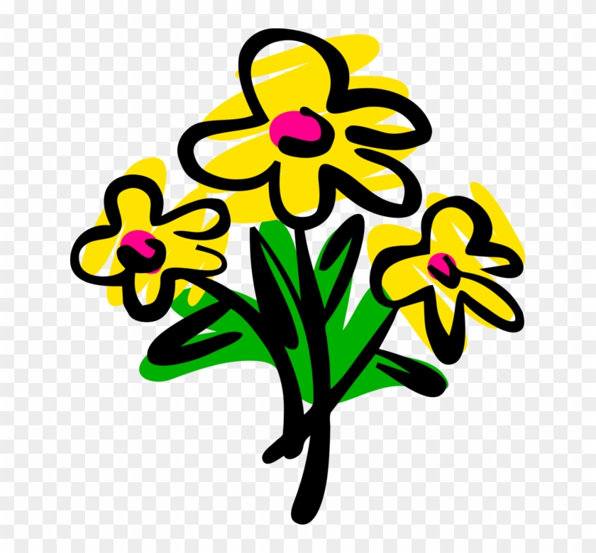 Vector Illustration Of Spring Yellow Garden Flowers - Particle Swarm Optimization Bee Clipart #4271300