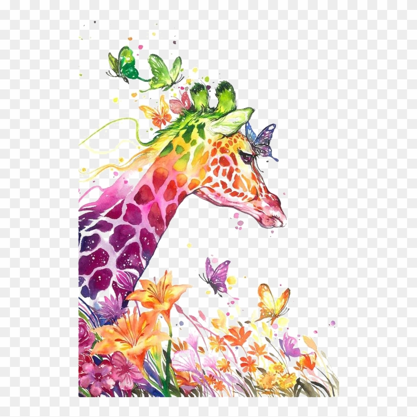 Arts Canvas Watercolor Visual Giraffe Print Painting - Watercolor Giraffe Clipart #4272224