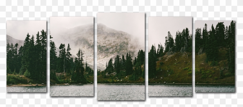 Mountain Landscape 5 Panel Canvas Wall Art - Trees Mountains Silhouette Clipart