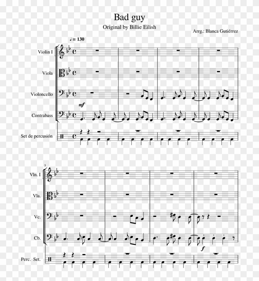Bad Guy Sheet Music For Violin, Viola, Cello, Contrabass - Sheet Music Clipart