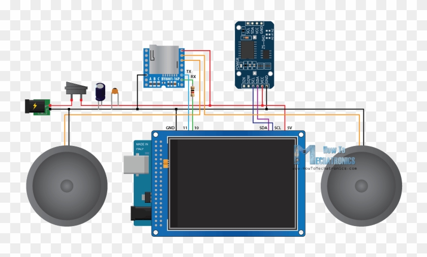 Arduino Music Player And Alarm Clock Parts List Circuit - Music Player Circuit Clipart #4276891