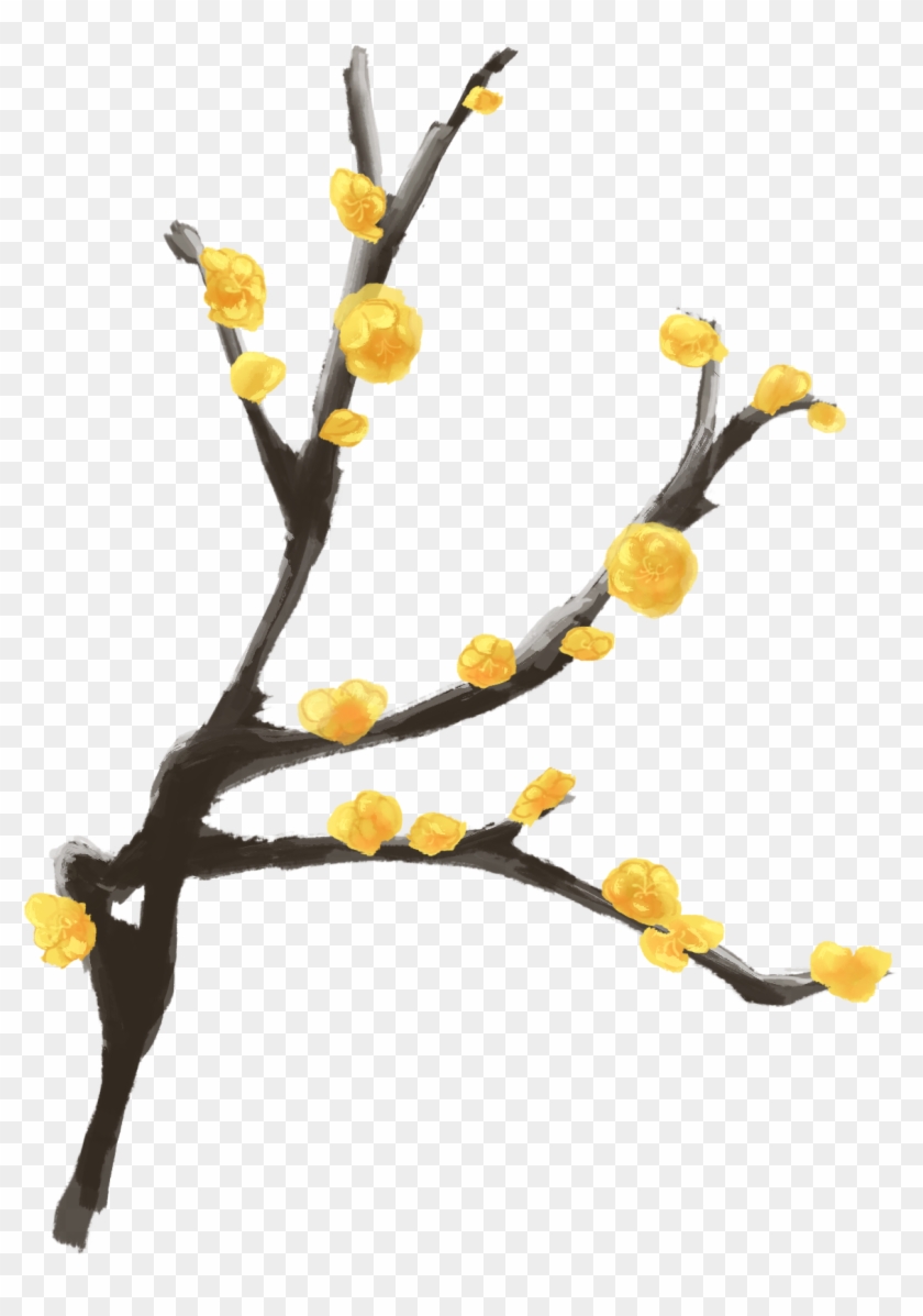 Ink Plum Hand Painted Branch Winter Antique Png And - Twig Clipart