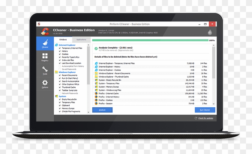 Laptop Showing The Ccleaner Business Edition Interface - Ccleaner Download Clipart