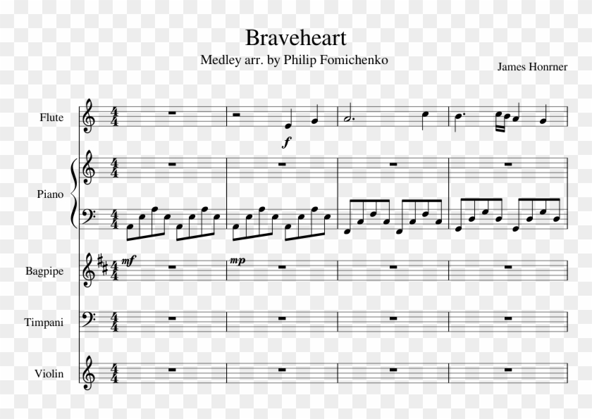 Braveheart Sheet Music Composed By James Honrner 1 - Sheet Music Clipart #4291486