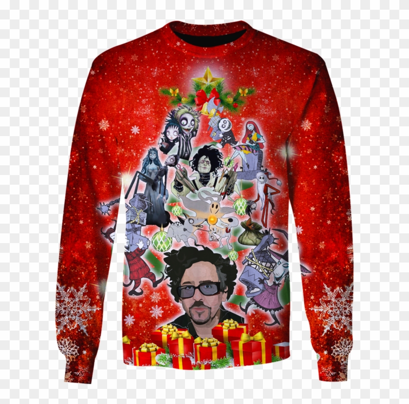 3d Tim Burton Marry Christmas Tshirt , Png Download - Long-sleeved T-shirt Clipart #4292245