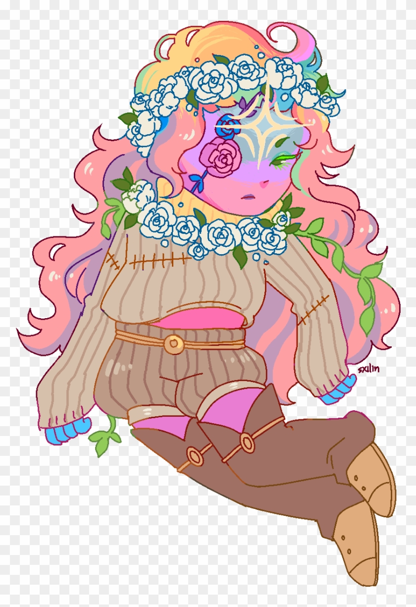 Rainbow Hair Into Long Wavy Pink - Illustration Clipart