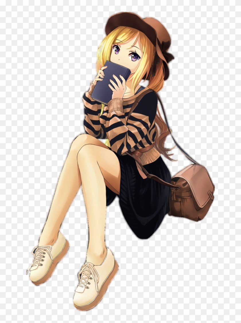 Anime Girl Sitting For Free Download On Ya Webdesign - Girl Holding A Book Anime Drawing Clipart #433335