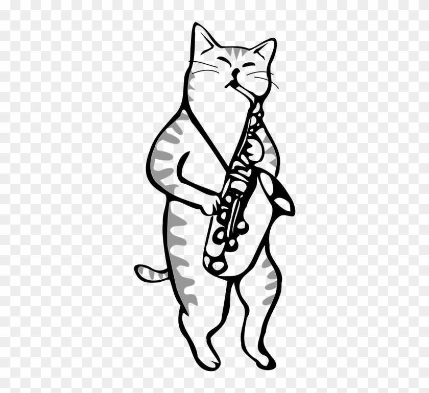 Drawn Saxophone Transparent Background - Saxophone Cat Clipart #434305