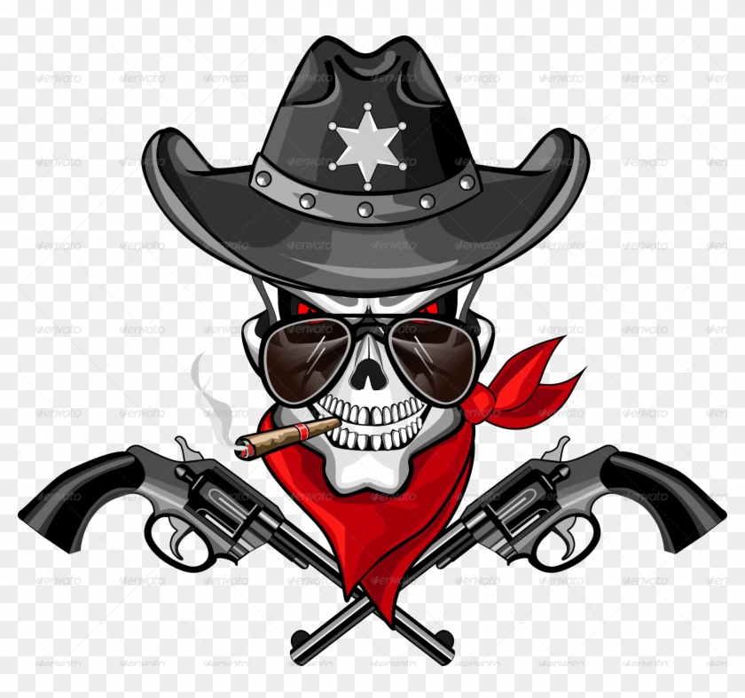 Sheriff With Pistols And A Cigar By - Skull And Pistols Clipart #434661