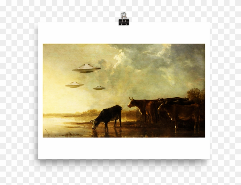 Saucers And Cattle - River Landscape With Cows Clipart