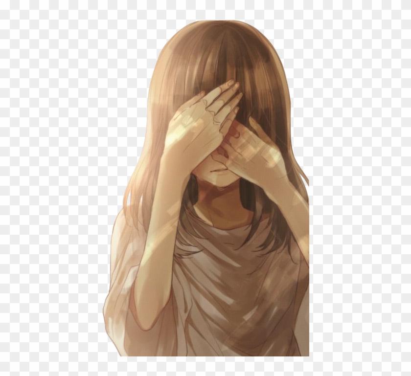 Anime Covering - Anime Girl Sad Brown Hair Clipart #437106
