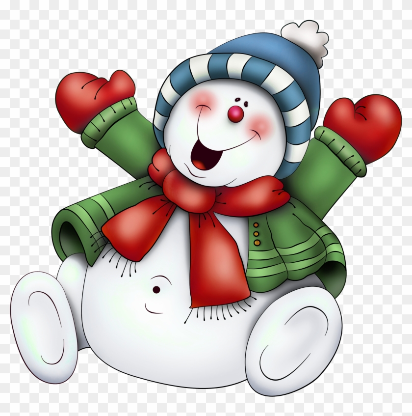 Snowman With Scarf Png Clipart - Christmas Snowman Clipart Transparent Png