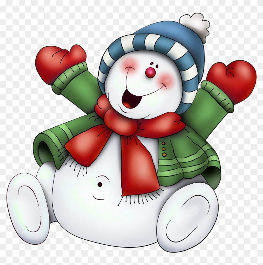 Snowman With Scarf Png Clipart - Christmas Snowman Clipart Transparent Png #437751