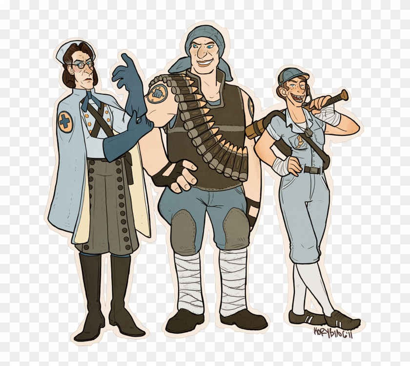Three Of My Tf2 Lady Classes, Medic, Heavy, And Scout - Fanart Team Fortress 2 Medic Clipart #4301903