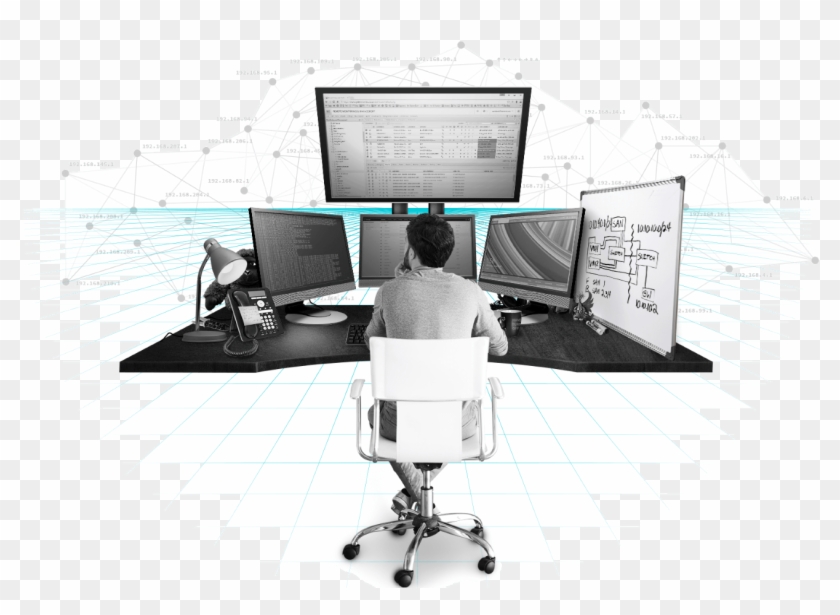 A Service Tech Sits In Front Of A Desk With Monitors - War Room Ti Clipart