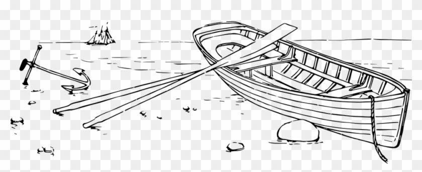Barco, Océano, Bote De Remos, Escena, Tierra - Perahu Dayung Hitam Putih Clipart #4316245