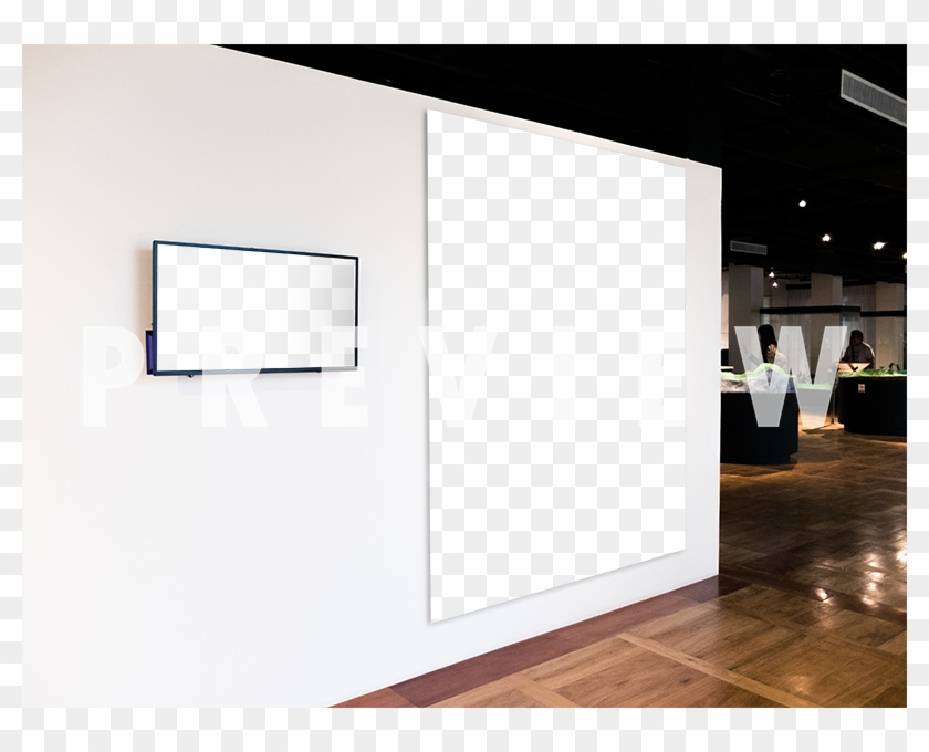 Flat-screen Television And A Billboard On White Wall - Architecture Clipart