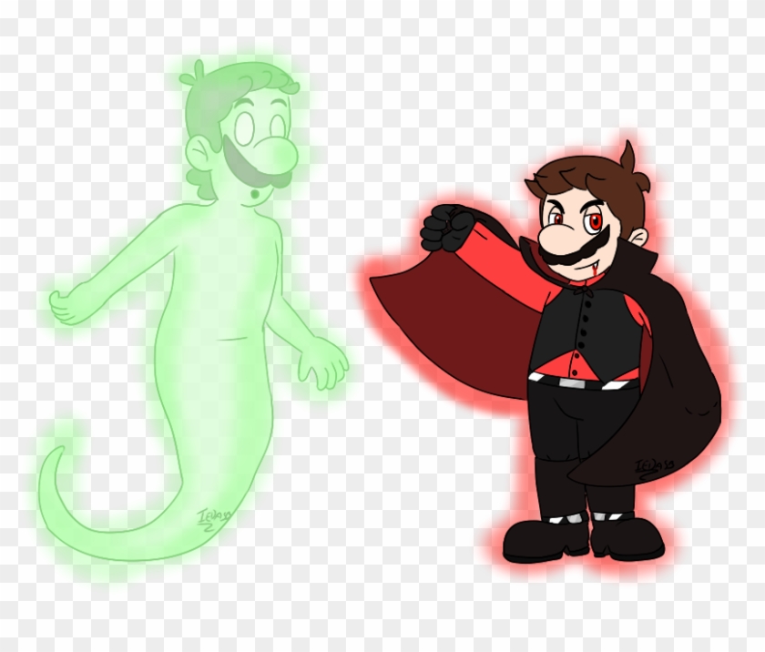 Ghost Luigi And Vampire Mario - Cartoon Clipart