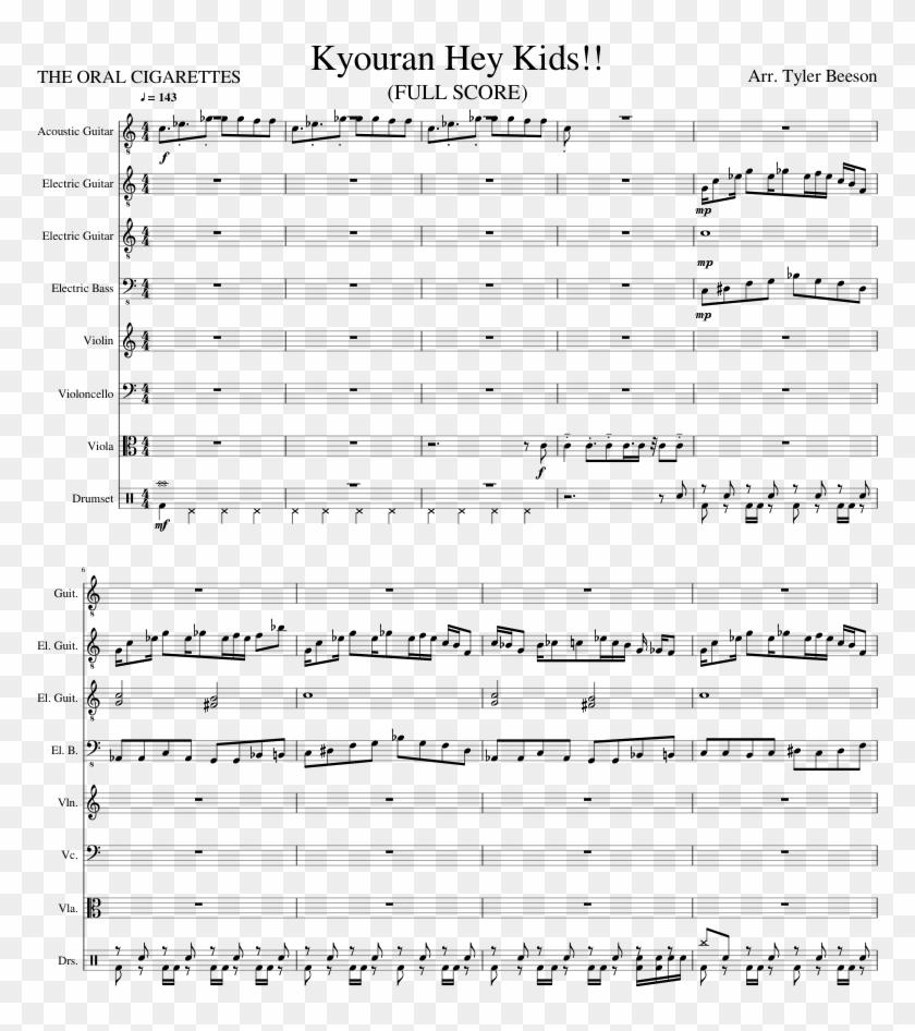 Kyouran Hey Kids Sheet Music For Violin Guitar Bass Sheet Music Clipart Pikpng