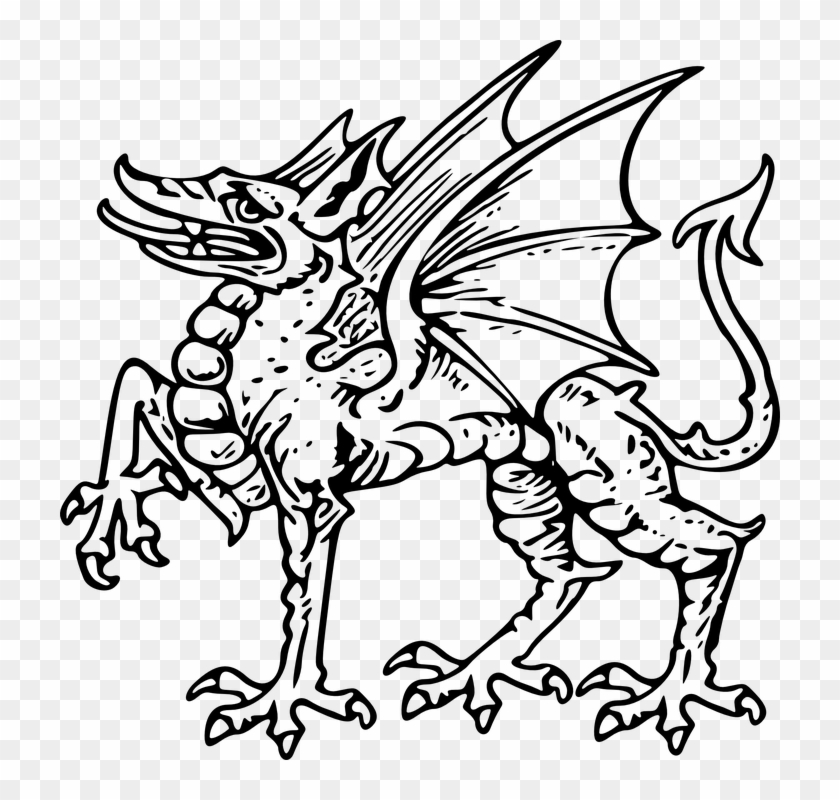 Dragon Wales Crest Wings Tails Claws Teeth - Dragon Coat Of Arms Png Clipart