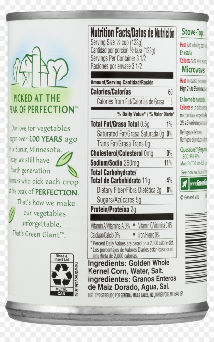 Green Giant Whole Kernel Sweet Corn, - Green Giant Can Of Corn Nutrition Facts Clipart