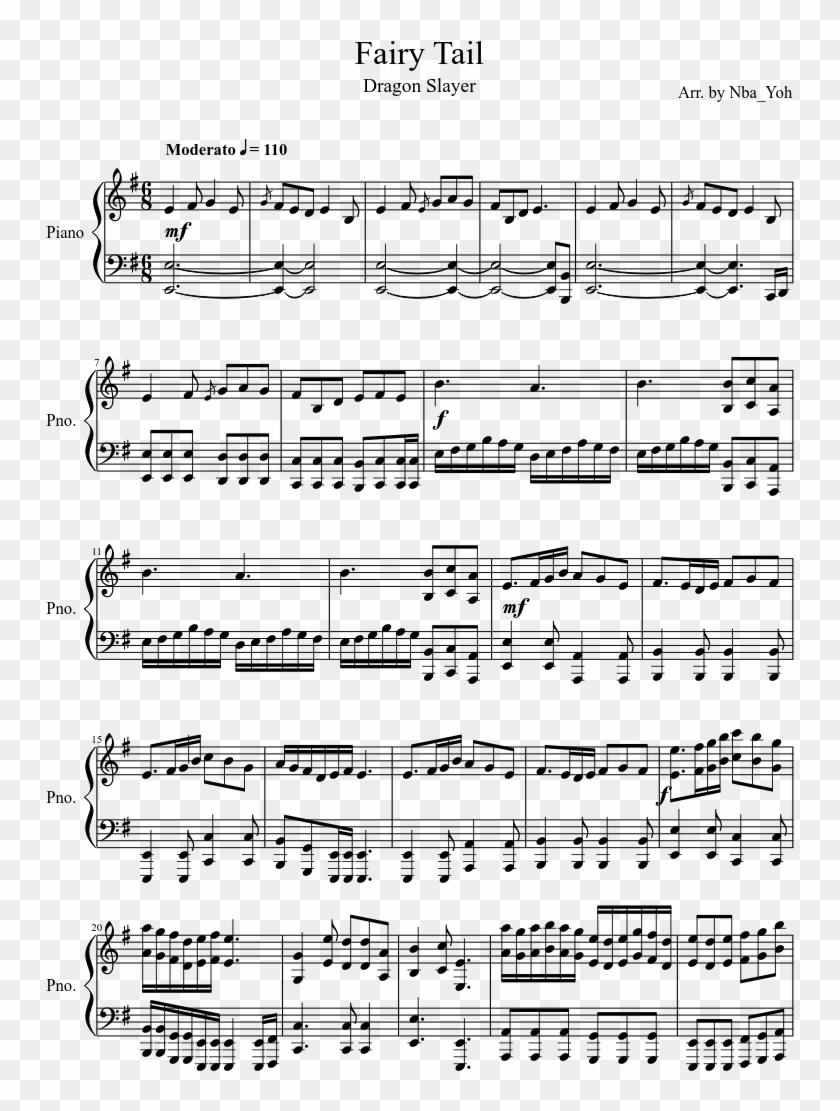 Fairy Tail Sheet Music Composed By Arr - Beautiful In White Notes Clipart