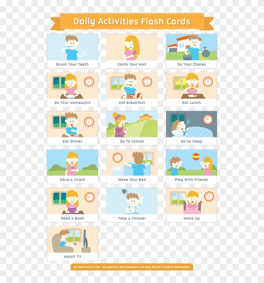 Free Printable Daily Activities Flash Cards - Daily Activities Card Clipart #4350524