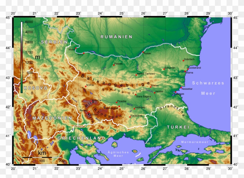 Topographic Map Of Bulgaria German - Bulgaria Physical Map Clipart