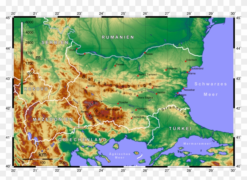 Topographic Map Of Bulgaria German - Bulgaria Physical Map Clipart #4354576